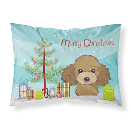 Carolines Treasures BB1628PILLOWCASE Christmas Tree and Chocolate Brown Poodle Fabric Standard Pillowcase Standard
