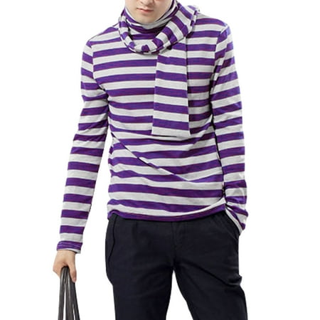 light turtleneck purple leisure stripes scarf gray mens simple shirt