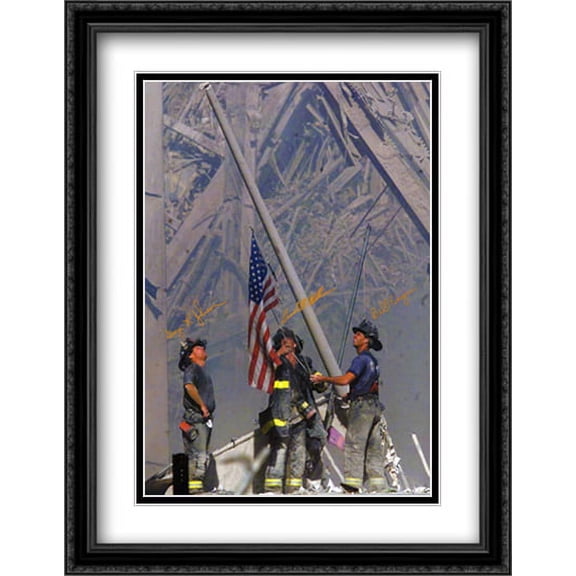 Firefighters at Ground Zero 2x Matted 26x32 Large Black Ornate Framed Art Print by Thomas Franklin