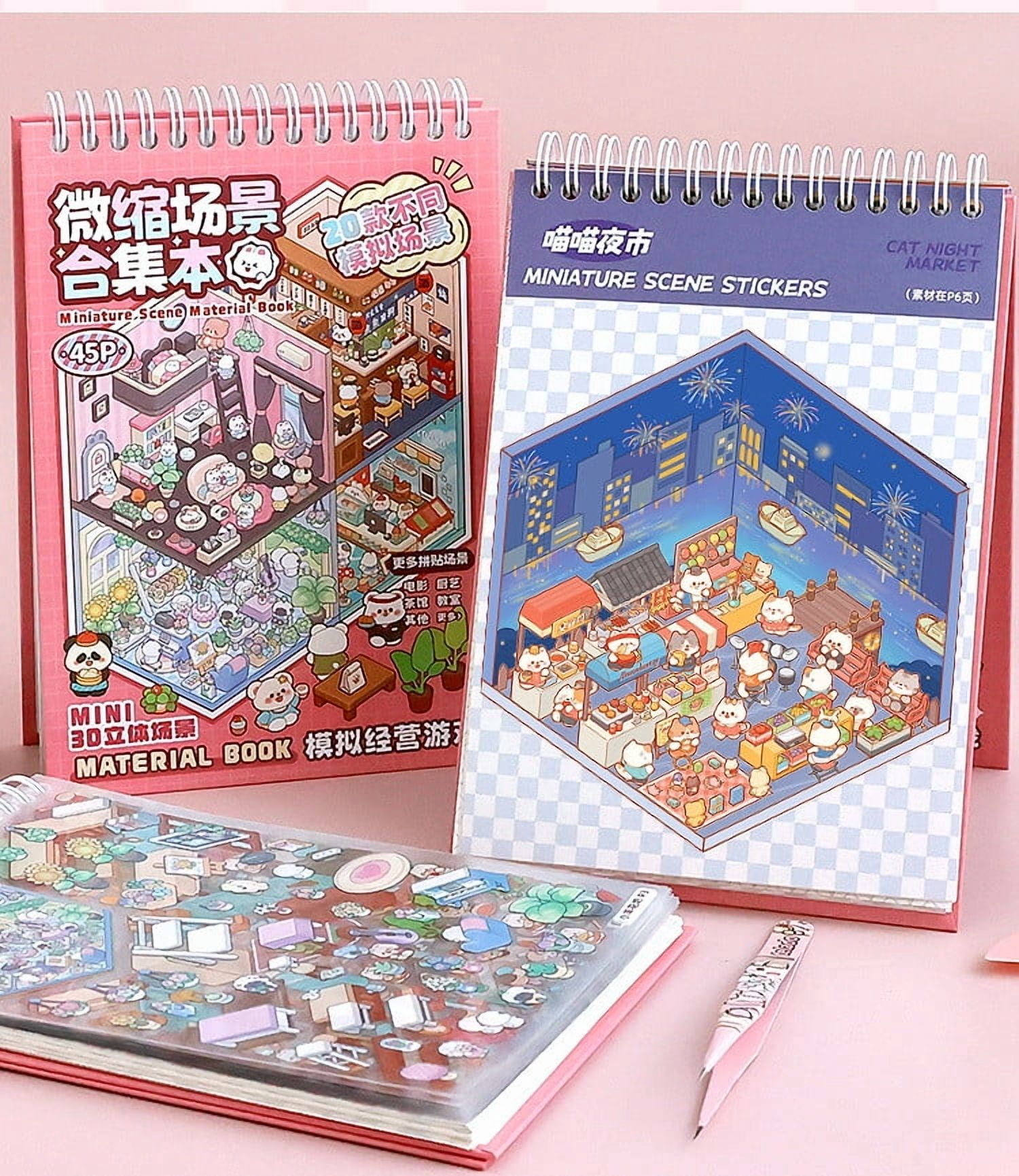 3pcs DIY Sticker Scene Reuseable and Waterproof Stickers Make Your Own Shop Scenes Sticker Cute Miniature Cartoon Stickers