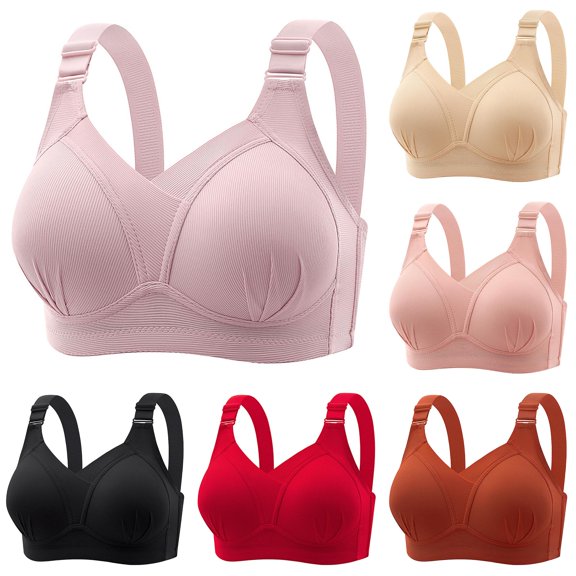 uvwlwu Women's Wireless V Neck Ribbed Full Figure Bra Adjustable Wide Straps Side Coverage Gentle Lift Support Soft Fit for Everyday Casual Ladies Underwear Bra,42