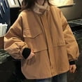 thumbnail image 4 of Scyoekwg Coats for Women Thickened Warm Jacket Zipper Button Pocket Drawstring Turndown Collar Outwear Solid Color Casual Loose Long Sleeve Outerwear (Khaki,L), 4 of 7