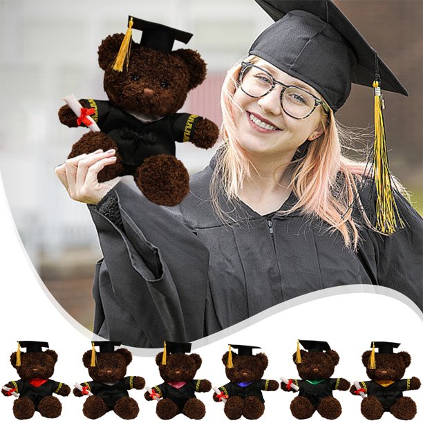 Juguete de peluche de oso de graduación | Gafas de bata doctoral Scroll | Peluche suave | Regalo Conmemorativo de Graduación | Muñeca de tela de poliéster | Decoración de la oficina en casa | 1