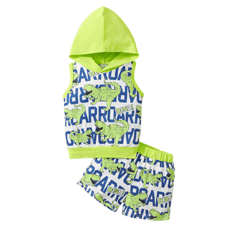 

Mikrdoo Baby Boys Clothes 9 Months Boys Dinosaur Letter 12 Months Boys Sleeveless Hoodies Shorts 2Pcs Outfits Green