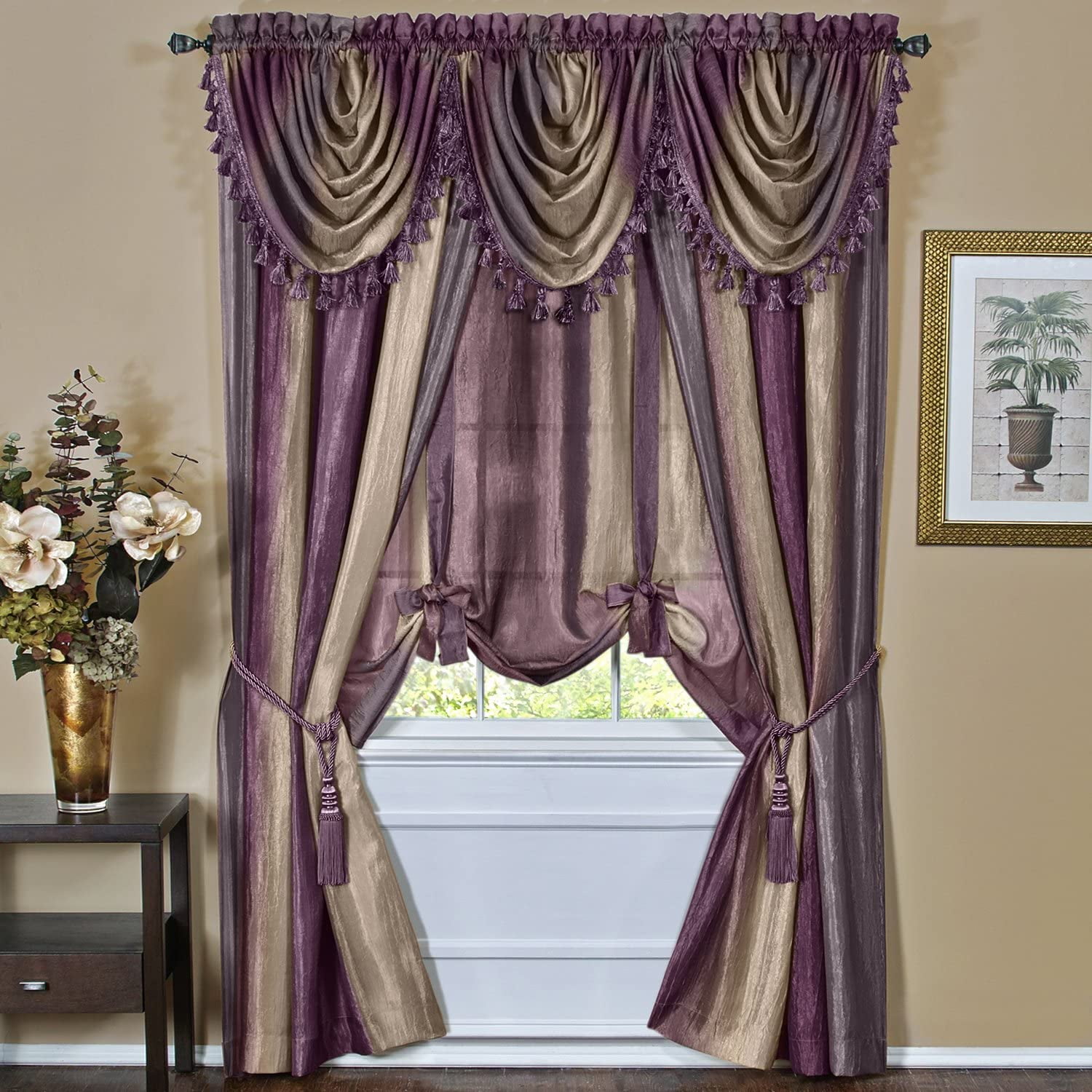 Achim Ombre Window Curtain Panel, 50 in x 63 in, Aubergine