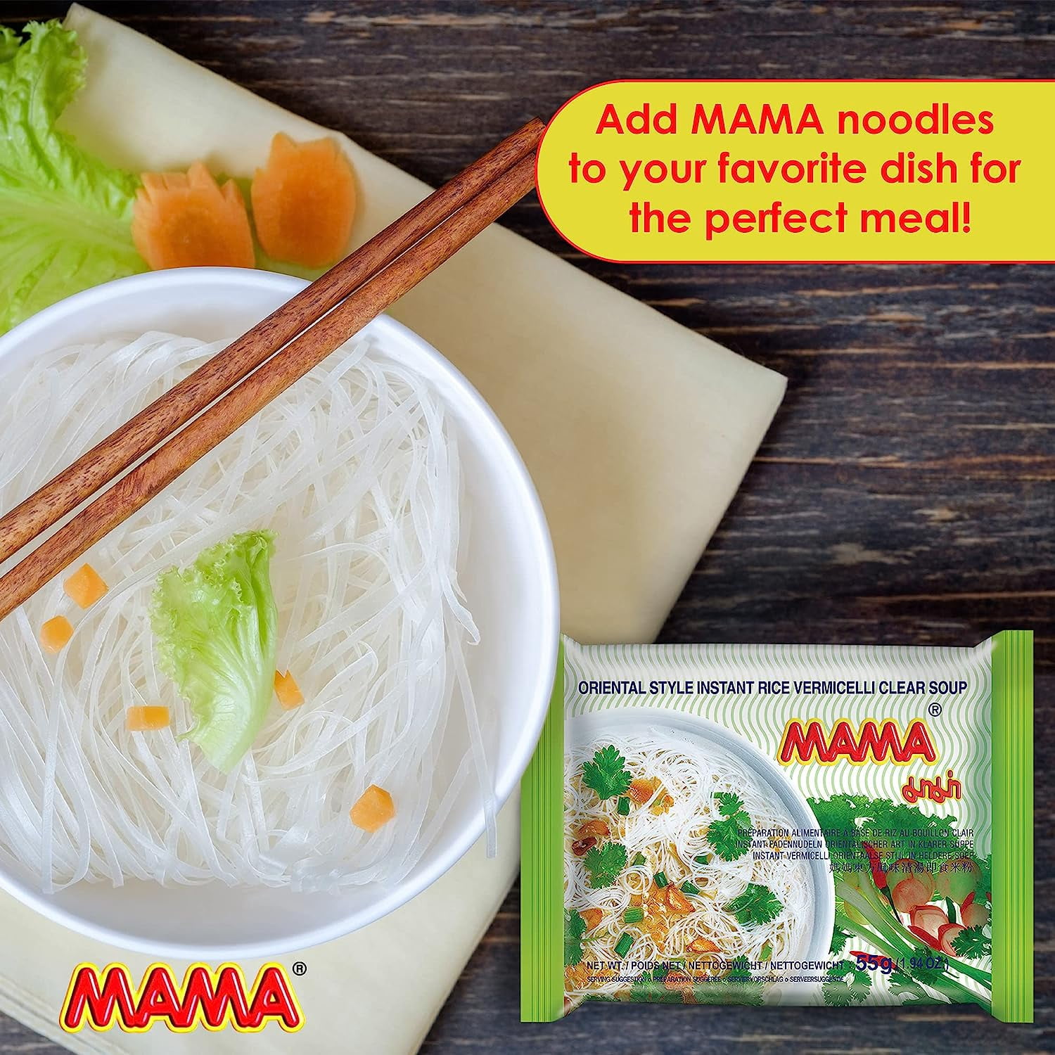 MAMA Oriental Style Instant Rice Noodles Vermicelli Clear Soup 9.7 oz (1.94 oz ea.) - 30 Packs