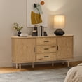 thumbnail image 4 of LuxenHome Oak Finish MDF Wood 3-Drawer Sideboard Cabinet with Sliding Doors & Rounded Corners, 4 of 12