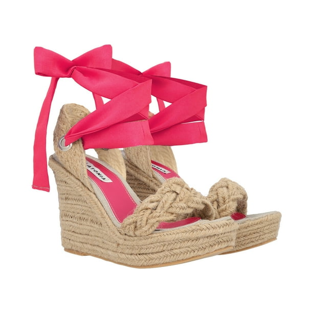 Alpargata sandalia de plataforma con yute natural para mujer con ajuste de listones fucsia estilizados. Platonia ANTONELLA-02-FUCSIA