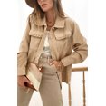 thumbnail image 2 of Women's Light French Beige Solid Corduroy Shacket with Frilled Flap Pocket, 2 of 12