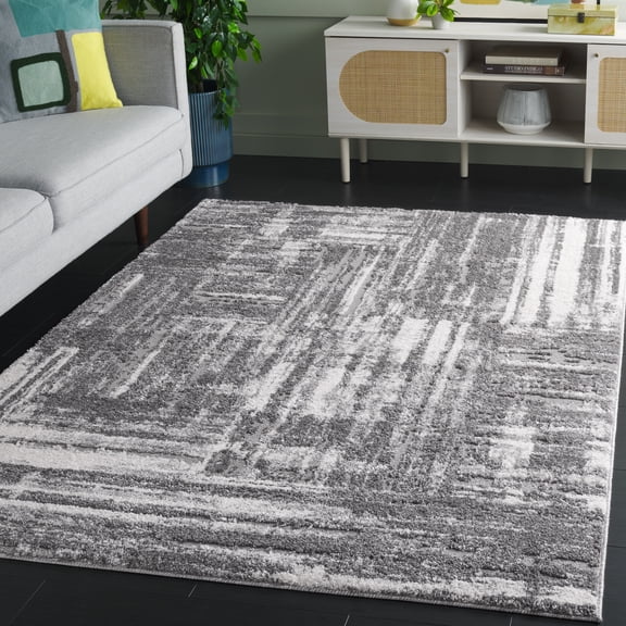 Safavieh Ravine Jessie Abstract Shag Area Rug, Dark Gray/Ivory, 5'3" x 7'6"