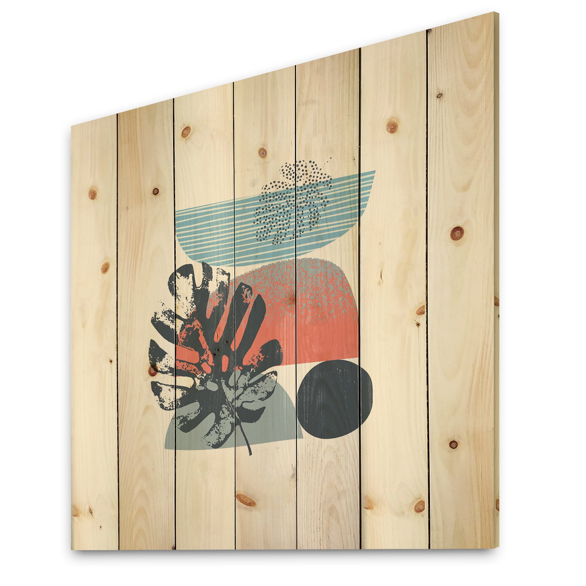 Designart 'Abstract Colorful Geometric Art Collage IV' Modern Print on Natural Pine Wood