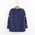 thumbnail image 3 of Womens Oversized Shirts Comfort Cotton Embroidered Long Sleeve Loose Tee Summer Spring Shirts for Women Blue 4Xl, 3 of 7
