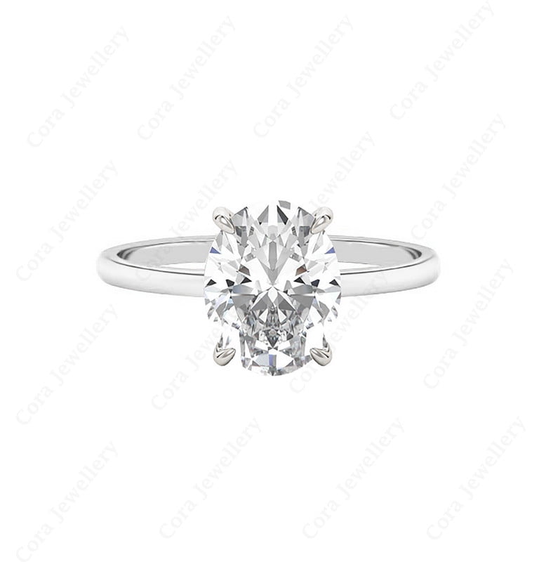 Cora Jewellery 3CT Bridge Diamond Oval Moissanite Hidden Halo Engagement Ring For Women, 10K White Gold