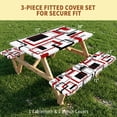 Abstract Lines Picnic Table Cover with Bench Covers Black Red Geometric ...