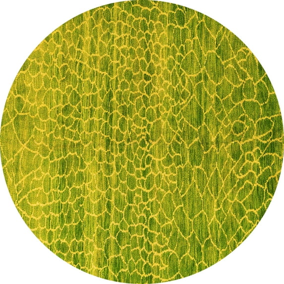 Ahgly Company Machine Washable Indoor Round Abstract Yellow Modern Area Rugs, 4' Round