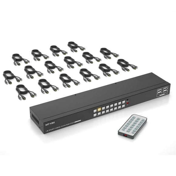 Conmutador KVM MT-VIKI 1601HK-C de 16 puertos HDMI 4K @30Hz con 16 cables