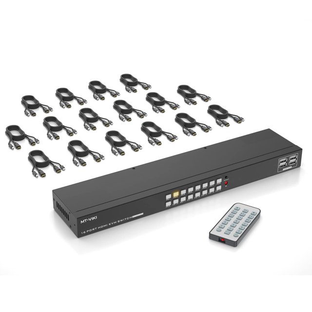 Conmutador KVM MT-VIKI 1601HK-C de 16 puertos HDMI 4K @30Hz con 16 cables