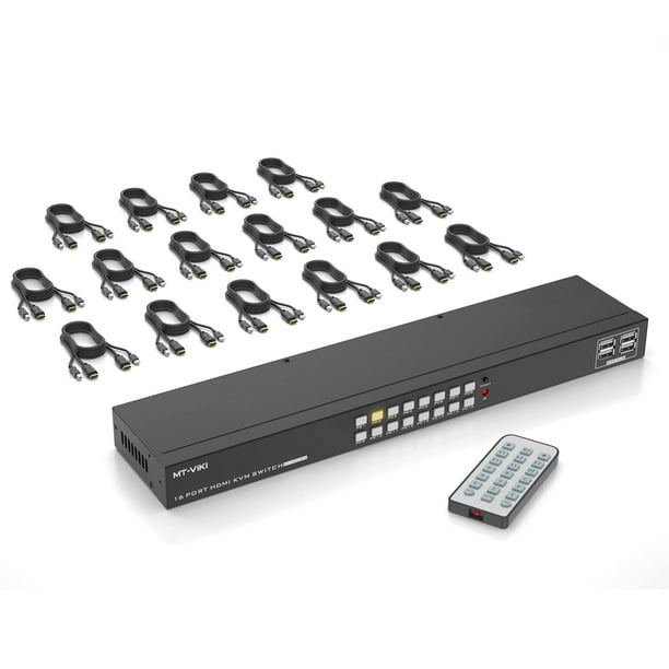 Conmutador KVM MT-VIKI 1601HK-C de 16 puertos HDMI 4K @30Hz con 16 cables