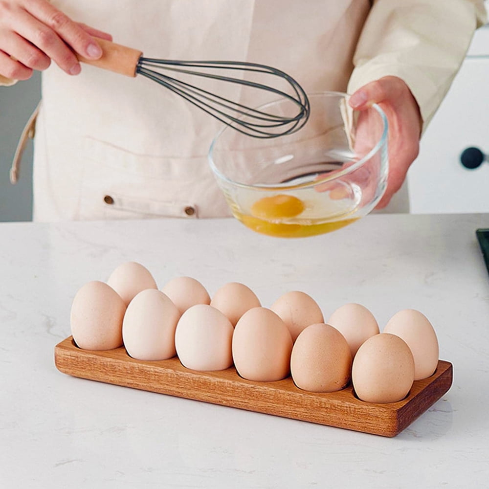 Wooden Egg Storage Rack Egg Tray Case Holder Deviled Egg Platter for Fridge