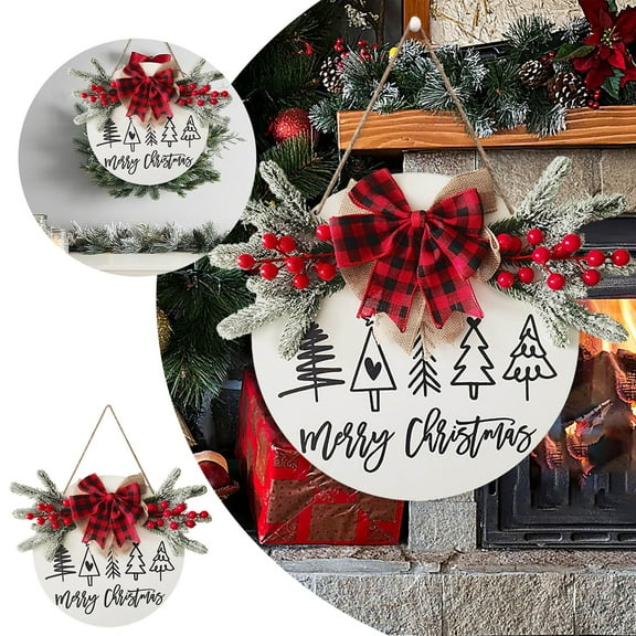Wooden Christmas Door Sign, Welcome Wall Hanging, Christmas Wreath for Front Door, Wooden Porch Sign With Bow for Porch Wall, Indoor Home Decoration.