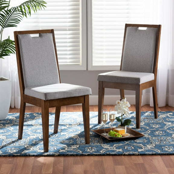 Baxton Studio Octavia Dining Chair, Set of 2, Grey and Walnut Brown