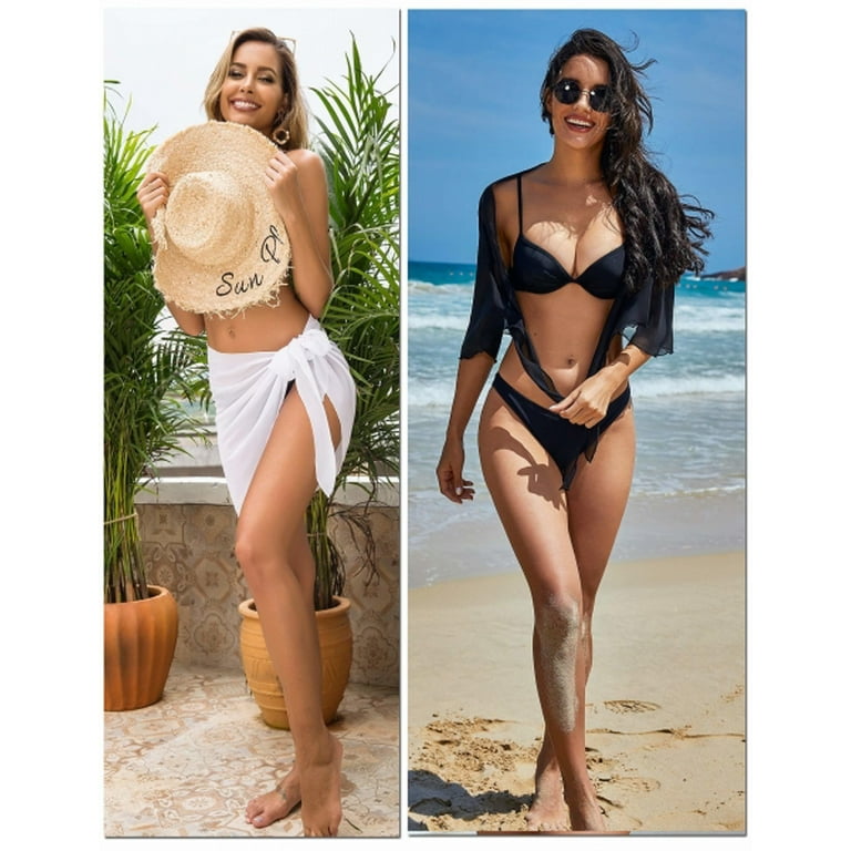KISSGAL Women Beach Cover Ups 2 Pieces Short Sarongs Sheer