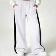 thumbnail image 4 of HAOTAGS Girls Sweatpants (5-15) Wide Leg Elastic Waist Pockets Side Stripe Track Pants White Size 11, 4 of 9