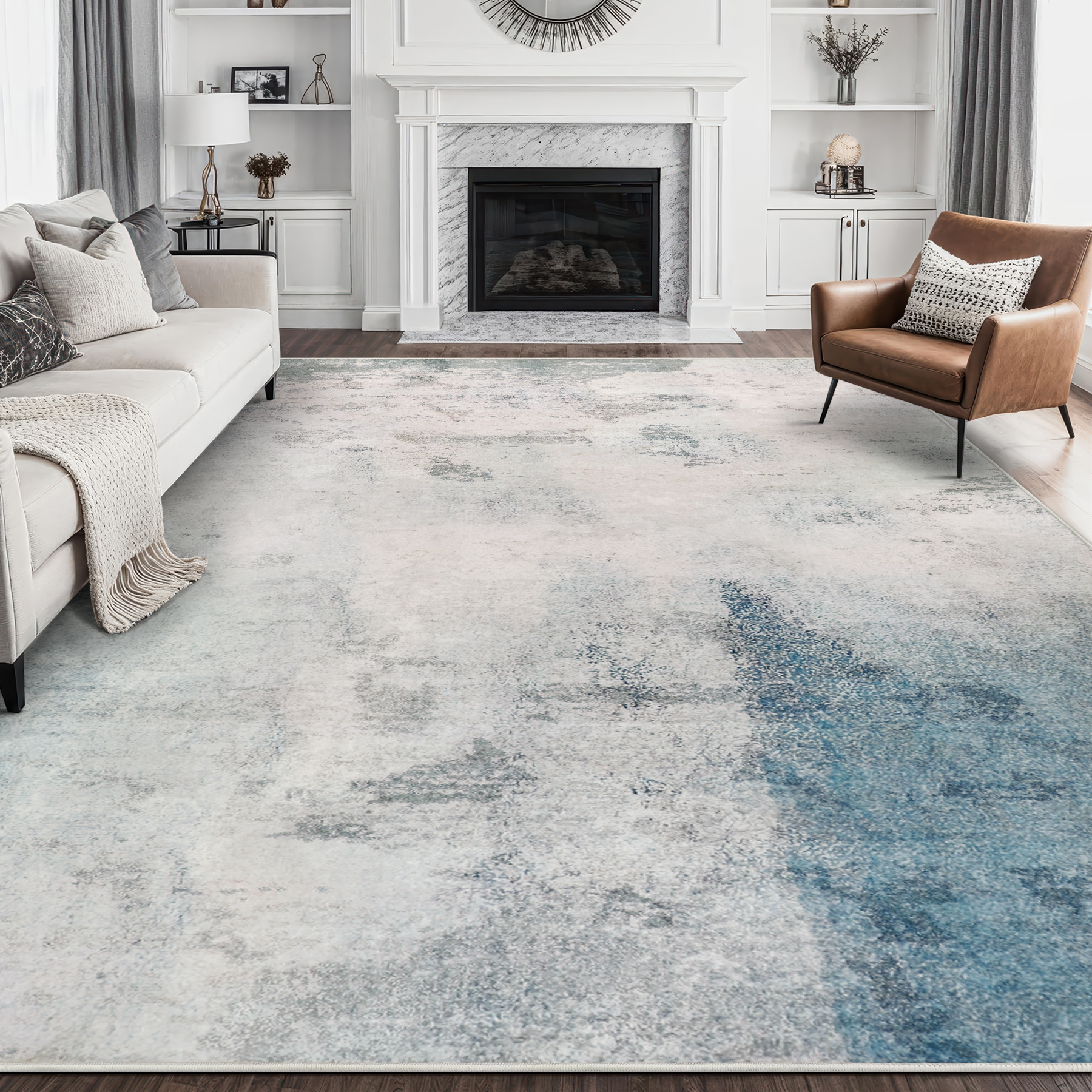 Aonewoe 5x8 Area Rugs for Living Room Abstract Washable Rugs Soft Neutral Bedroom Rug Non Slip Indoor Carpet for Living Room, Dining Room, Playroom, Office (Blue/Gray)