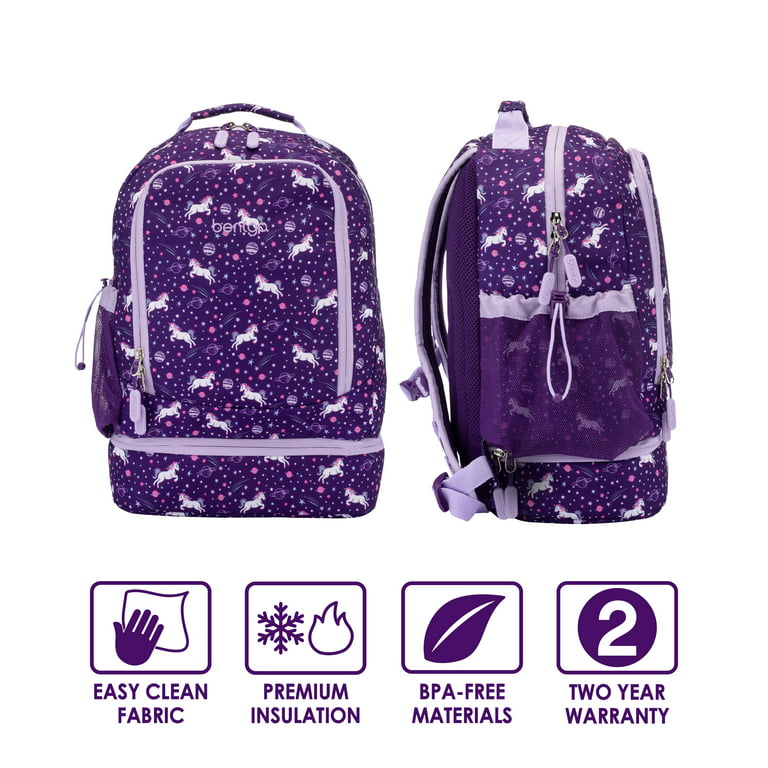 Bentgo Kids 2-in-1 16.5 Backpack & Insulated Lunch Bag Unicorn Purple New