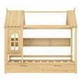 thumbnail image 2 of HICOMILA Twin House Bed with Storage Drawers and Shelves, Solid Wood House Platform Bed Frame with Roof Design for Boys Girls, Wooden Twin Bed with Built-in Storage, Childlike Design, Natural, 2 of 12