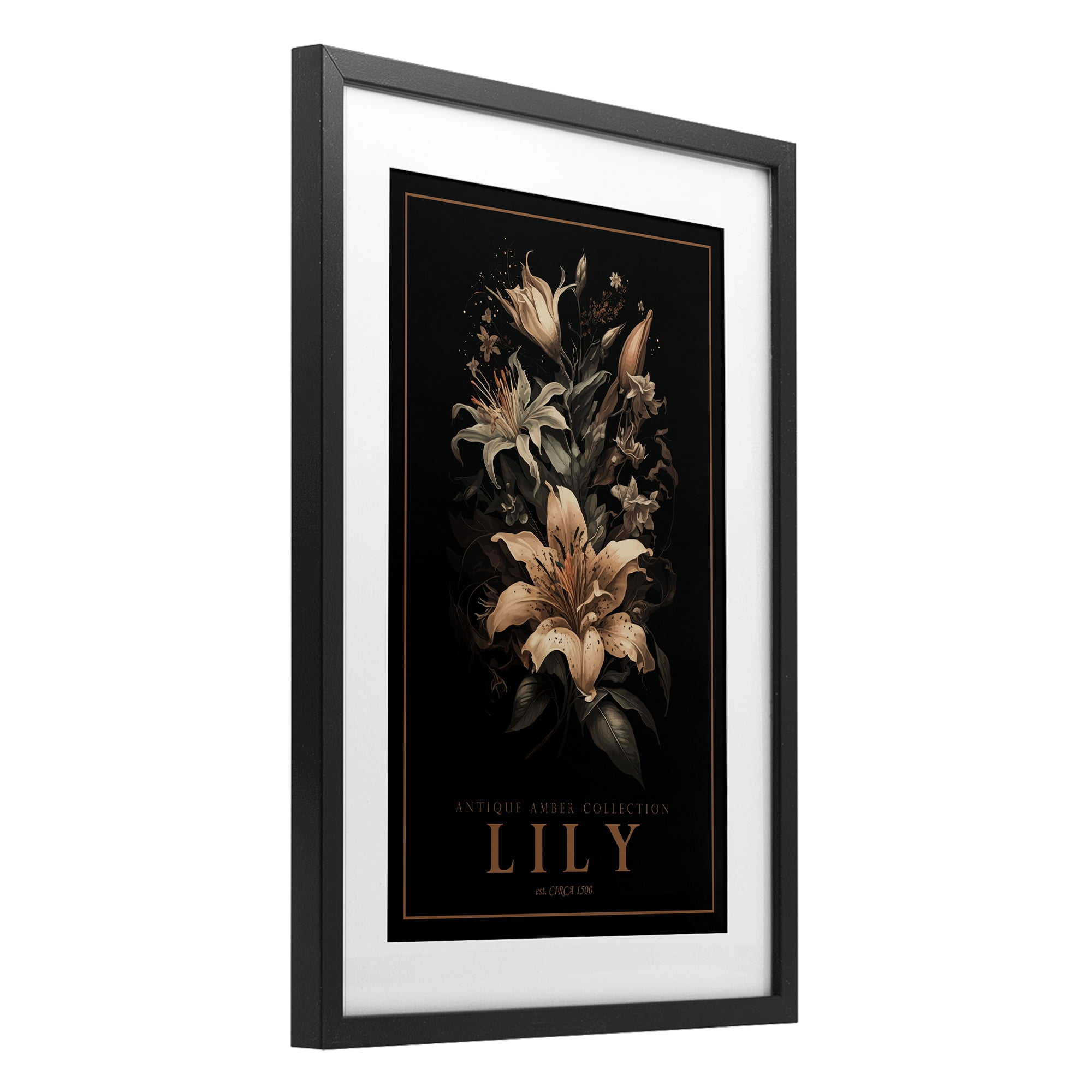 Stupell Industries Antique Lily Light Black Framed Print Under Glass, design by Chris Giampietro