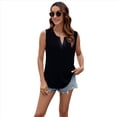 thumbnail image 1 of Camisetas Sin Mangas Plisadas para Mujer, Blusas Casuales Sin Mangas con Cuello en V, Camiseta Básica de Verano. Negro L, 1 of 9