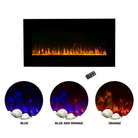 Electric Indoor Fireplace 36″ Wall Mounted with LED Fire and Ice Flame, Remote Control