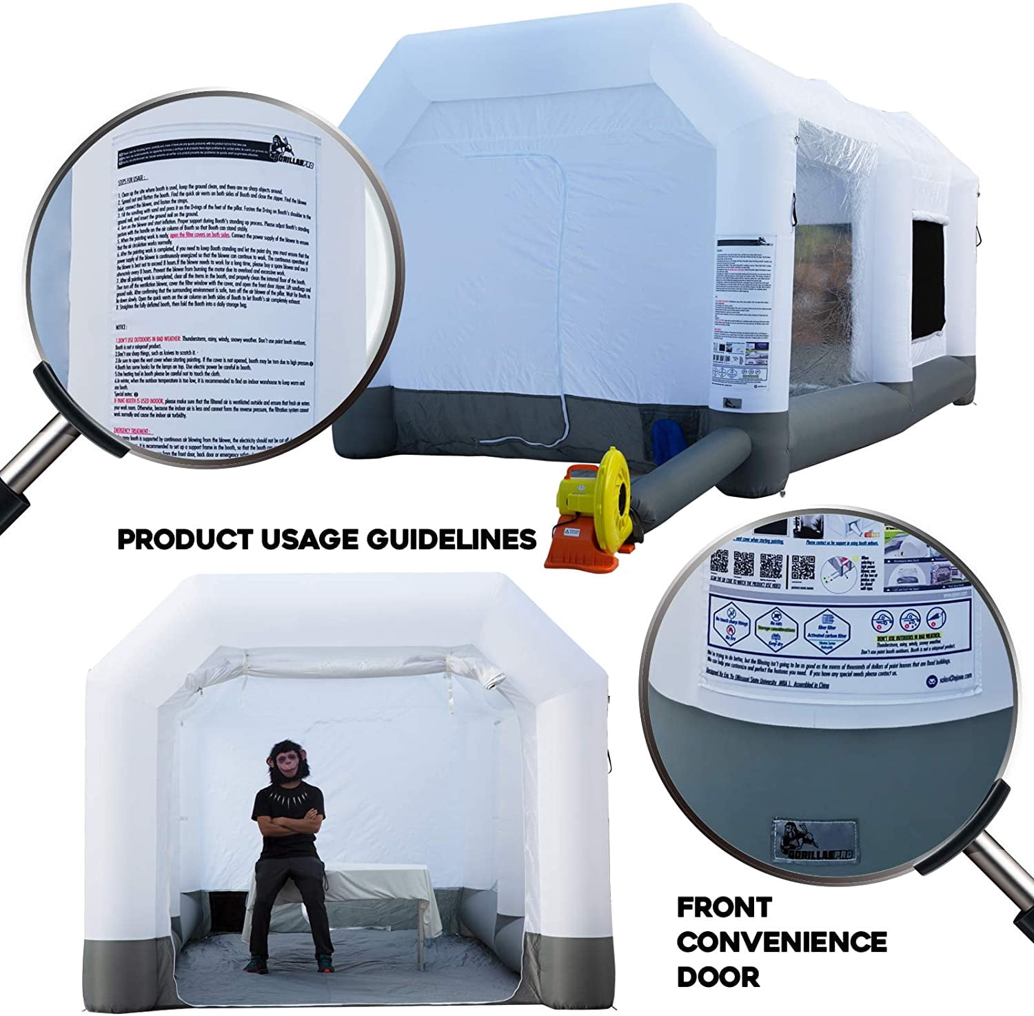 GORILLASPRO Inflatable Paint Booth 13x10x8Ft with 750W Blower Portable Inflatable Spray Booth Upgrade Air Filter System