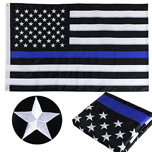 G128 Thin Blue Line Flag 3x5 FT Embroidered Heavy Duty 220GSM Spun Polyester 