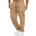 thumbnail image 7 of Men's Multi-Pocket Drawstring Work Pants, Fashion Casual Elastic Waist Cargo Trousers for Outdoor and Hiking,Khaki,3XL, 7 of 7