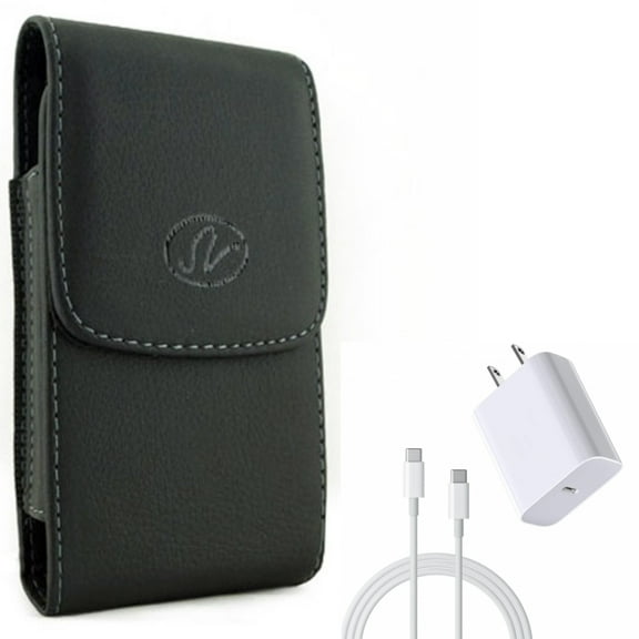 For Google Pixel 6 - 18W Fast Home Charger w Case Belt Clip, PD Type-C 6ft USB-C Cable Quick, Leather Holster Cover for Google Pixel 6 Phones