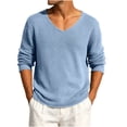 thumbnail image 5 of BRGZLK Mens Long Sleeve Shirts 2026 Stylish Solid Color V Neck Cut-Out Knit Pullover Sweater Lightweight Casual Loose Tees Tops for Travel Vacation Going Out Sky Blue XL, 5 of 8