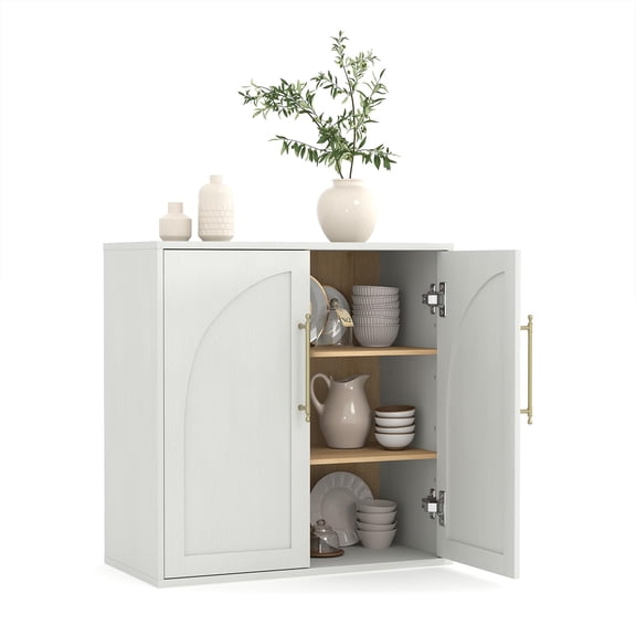 Modern Farmhouse Arched Storage Cabinet, Sideboard Buffet Credenza with 2 Adjustable Shelves & Anti-Tip Kit, Media Coffee Bar Cabinet for Living Room Kitchen Bedroom