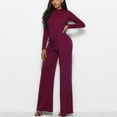 thumbnail image 5 of Wycnly Womens Jumpsuits Fall Elegant Flared Leg Empire Waist Ladies Long Jumpsuits Trendy Solid Half High Neck Long Sleeve Maxi Rompers for Women, 5 of 6