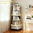 thumbnail image 4 of Noble House Ronald 5-Tier 360° Rotating Display Bookshelf, Round Tower with Wheels & Drawer, Space-Saving, White, 4 of 11