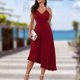thumbnail image 5 of Vestido Largo De Verano Vestido largo elegante con escote en V profundo Traje diario asimétrico sin espalda (Rojo M) Cgtredaw Para estrenar, 5 of 6