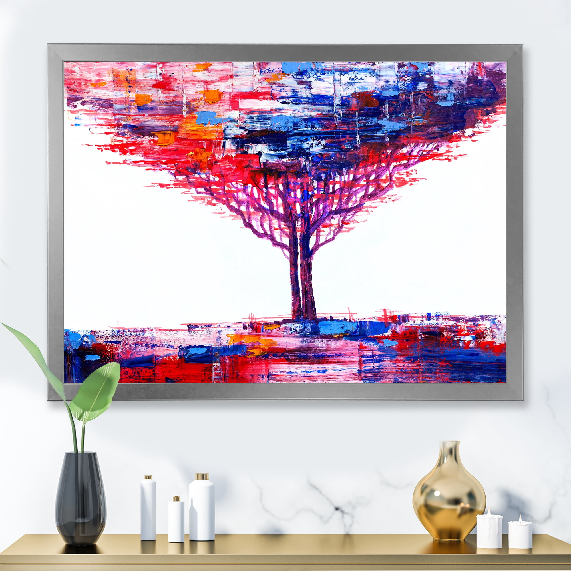 Designart 'Abstract Colorful Tree Impressionist On A White' Modern Framed Art Print