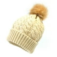 thumbnail image 2 of UTSJKR Women Knit Slouchy Crochet Beanie Hat with Faux Fur Pompom Winter Soft Warm Thick Warm Ear Protection Hood Beige, 2 of 2