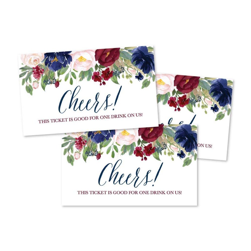 Good 50 Burgundy Floral drink tickets for free drinks at the wedding…