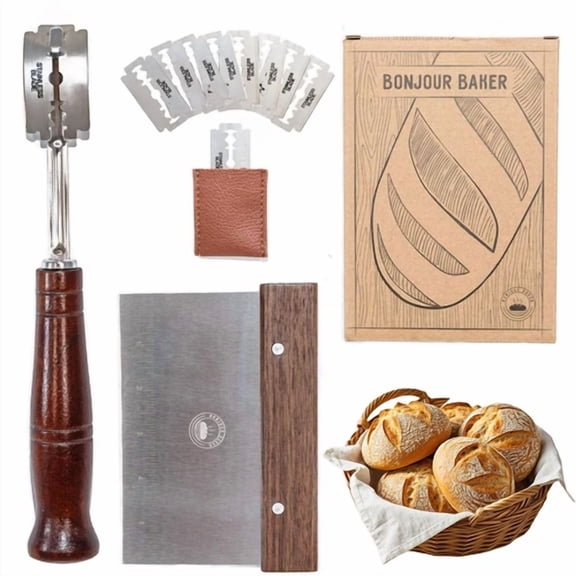 Bread Baking Tools Kit Dough Scraper Sourdough Scoring Bread Lame W/ 10 Blades