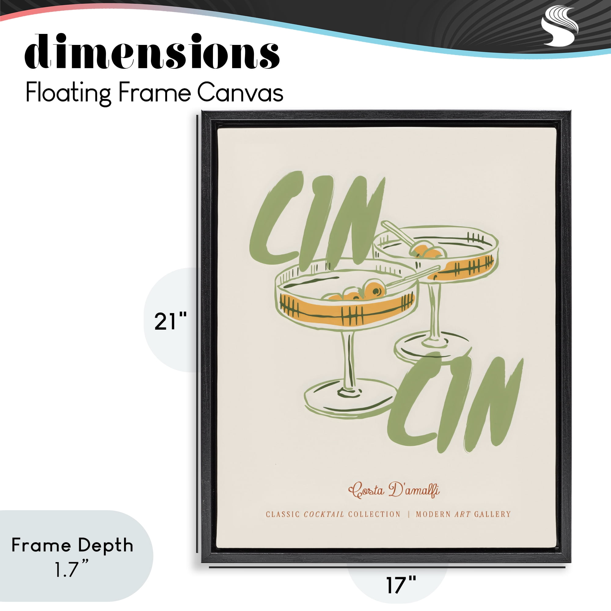 Stupell Industries Cin Cin Amalfi Cocktail Black Framed Floater Canvas Wall Art, design by The Prints Vibe