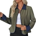 thumbnail image 2 of Karight Women's Cropped Barn Jacket Contrast Collar Zip Up Long Sleeve Snap Button Jackets with Utility Pockets, 2 of 9