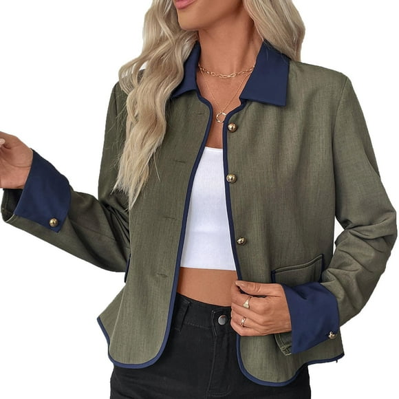 Tweed Jacket Women Women's Color Block Tweed Jacket with Trims Stylish and Functional Pockets