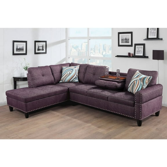FUOROLA Sectional Sofa Set For Living Room In Left Facing Purple Color